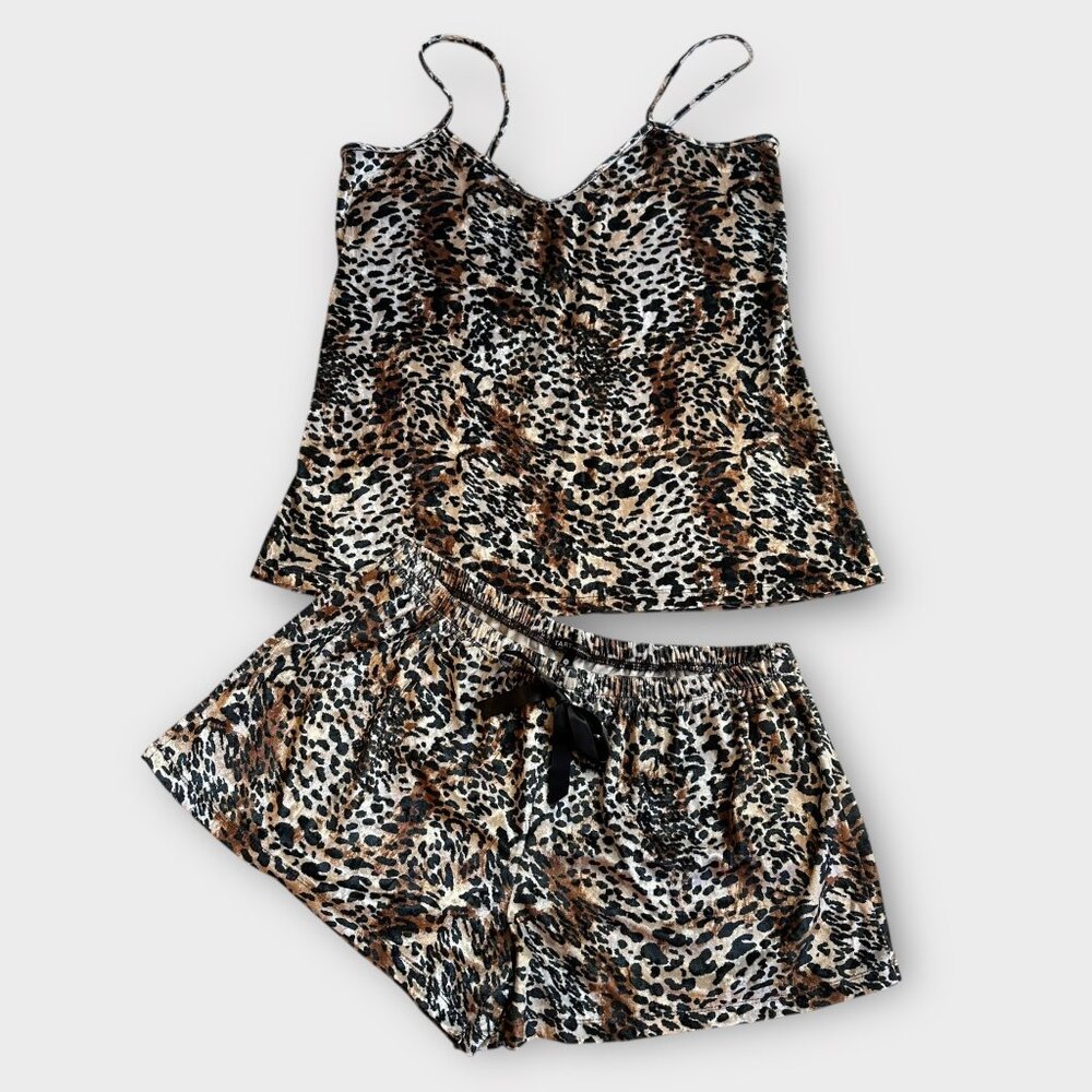 TART Women's Velvety Leopard Strappy 2-pc Pajama Lounge Short Set XL - Picture 2 of 6